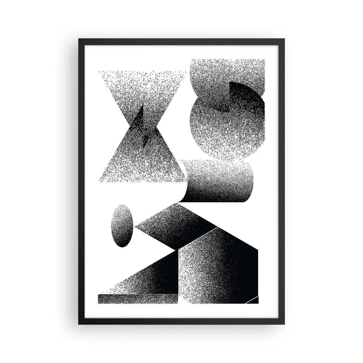Poster în ramă neagră - Compoziție abstractă de forme geometrice în alb și negru - 50x70cm - Unghiuri și ovale - Decorațiune modernă pentru perete pentru living și dormitor ARTTOR