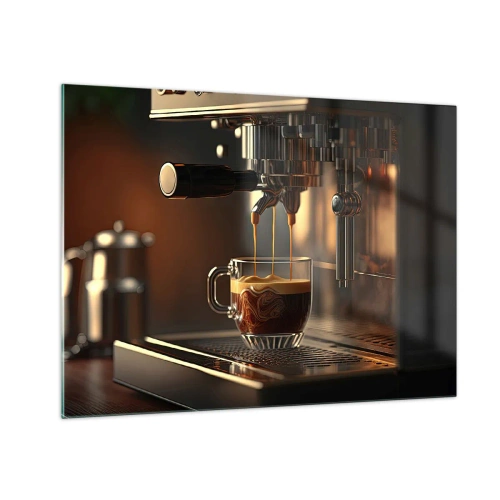 Tablou pe sticlă - Cafea espresso într-un pahar cu spumă - 70x50cm - Băutură senzuală - Decorațiune modernă pentru perete pentru living și dormitor ARTTOR