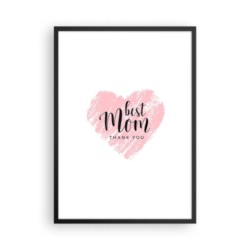 Poster în ramă neagră - Inimă roz cu text pe fundal alb, în stil minimalist - 50x70cm - Întotdeauna la momentul potrivit - Decorațiune modernă pentru perete pentru living și dormitor ARTTOR