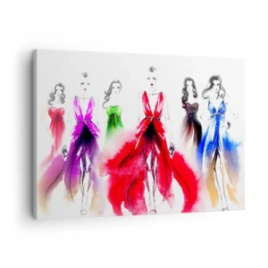 Tablou pe pânză Canvas - Ilustrație de modă cu modele în rochii colorate - 70x50cm - Chef de ținute - Decorațiune modernă pentru perete pentru living și dormitor ARTTOR
