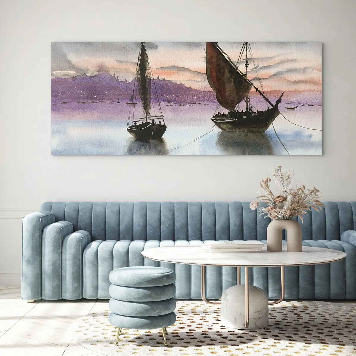 Tablou pe sticlă - O seară în port - 100x40 cm