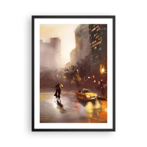 Poster în ramă neagră - O pictură în acuarelă a unui oraș nocturn în lumina felinarelor - 50x70cm - În luminile New York-ului - Decorațiune modernă pentru perete pentru living și dormitor ARTTOR