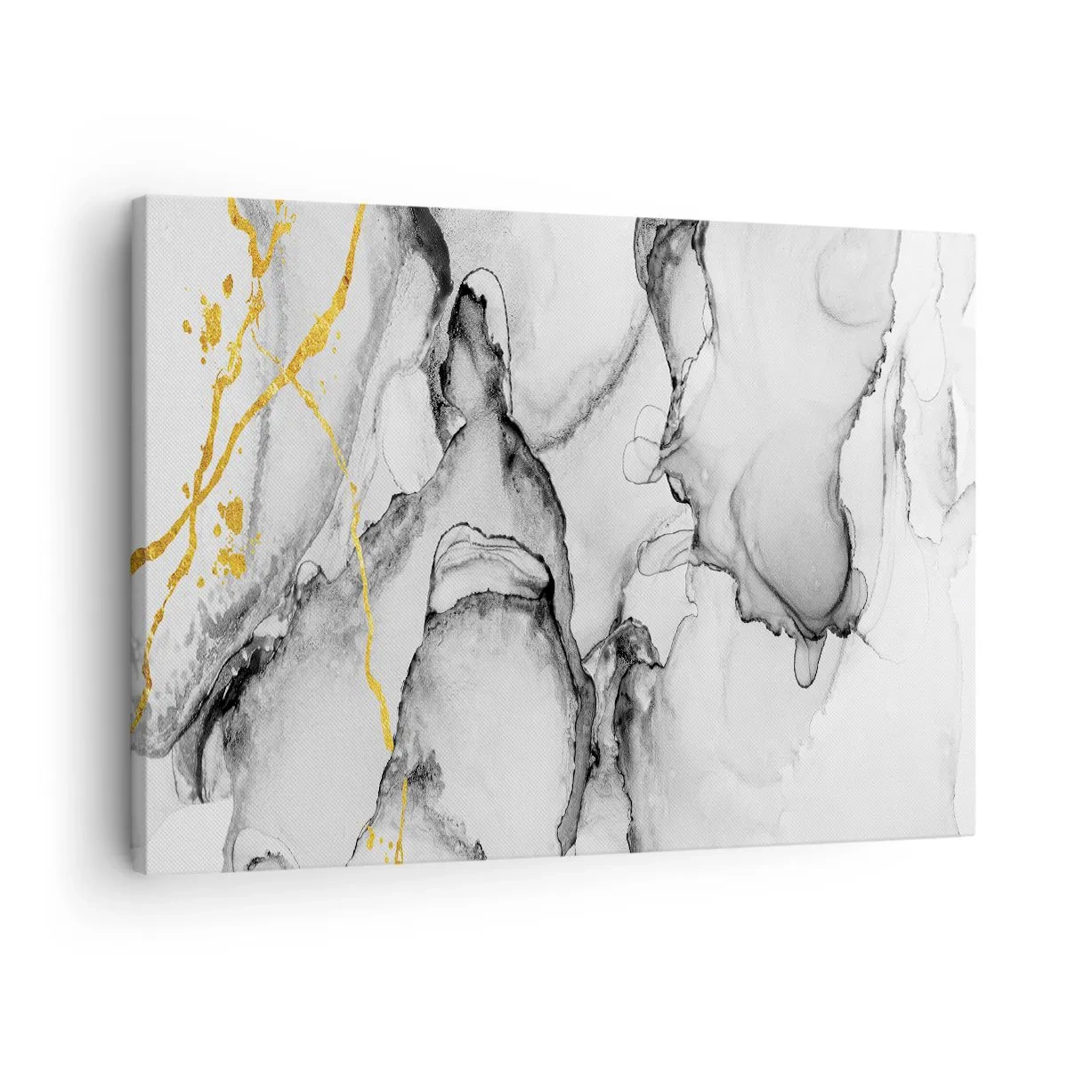 Tablou pe pânză Canvas - Modele abstracte alb-negru cu accente aurii - 70x50cm - Compoziție cu motiv auriu - Decorațiune modernă pentru perete pentru living și dormitor ARTTOR