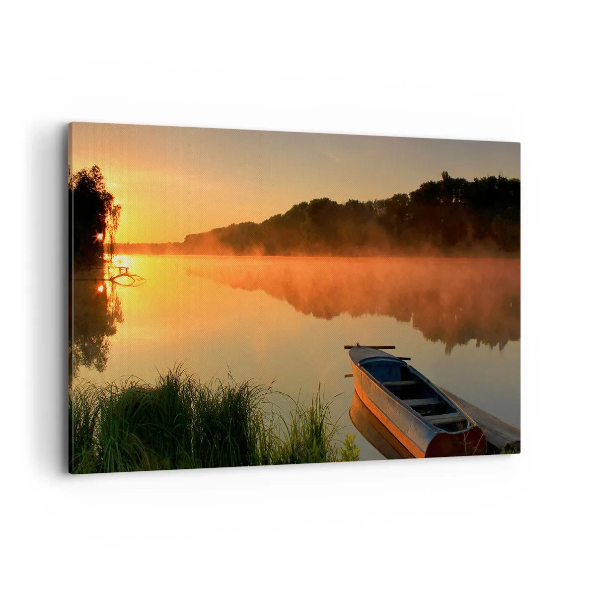 Tablou pe pânză - Răsăritul soarelui peste apă ca un strat de oglindă - 120x80 cm