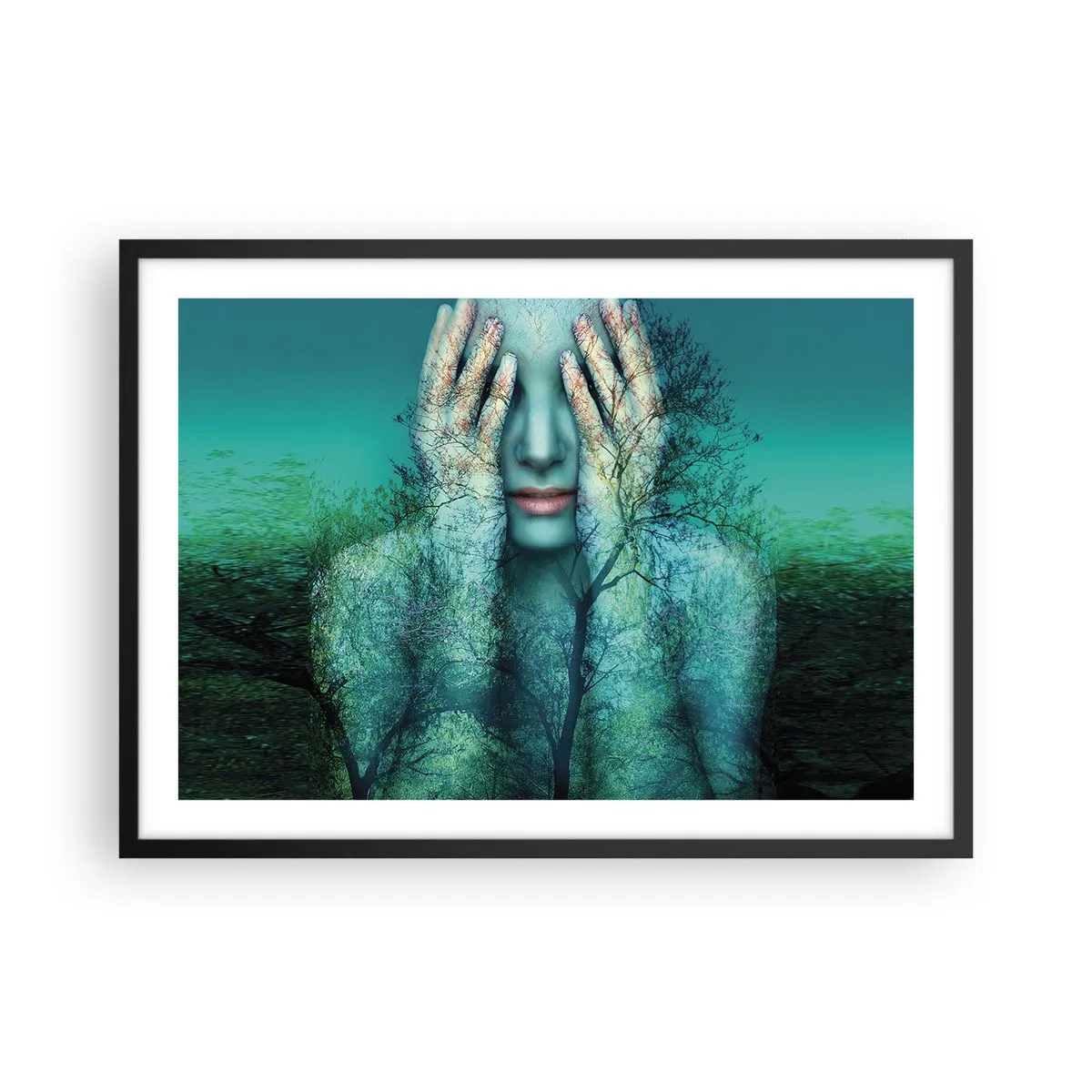 Poster în ramă neagră - Scufundată în albastru - 70x50 cm