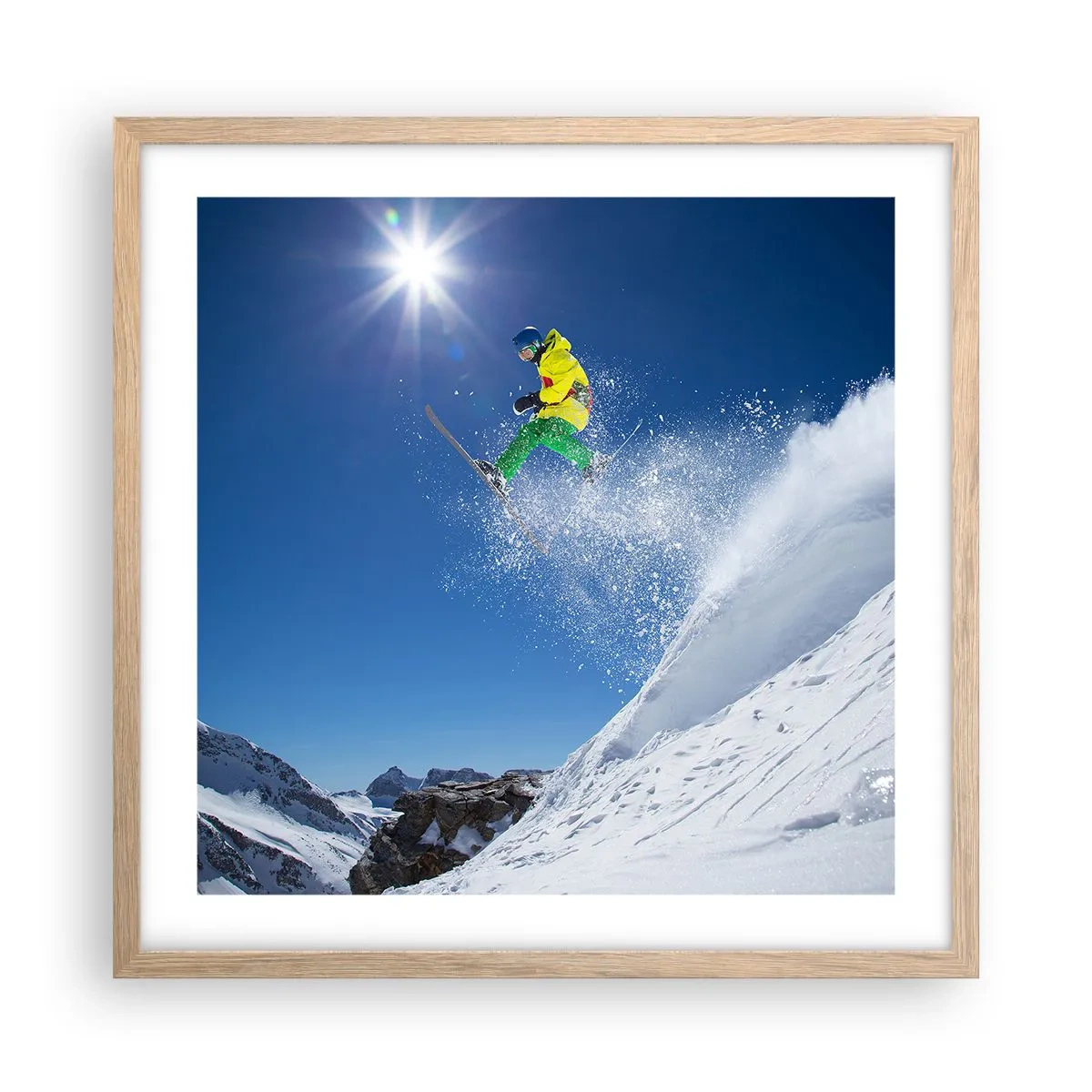 Poster în ramă de stejar deschis - Dansând cu munții - 50x50 cm