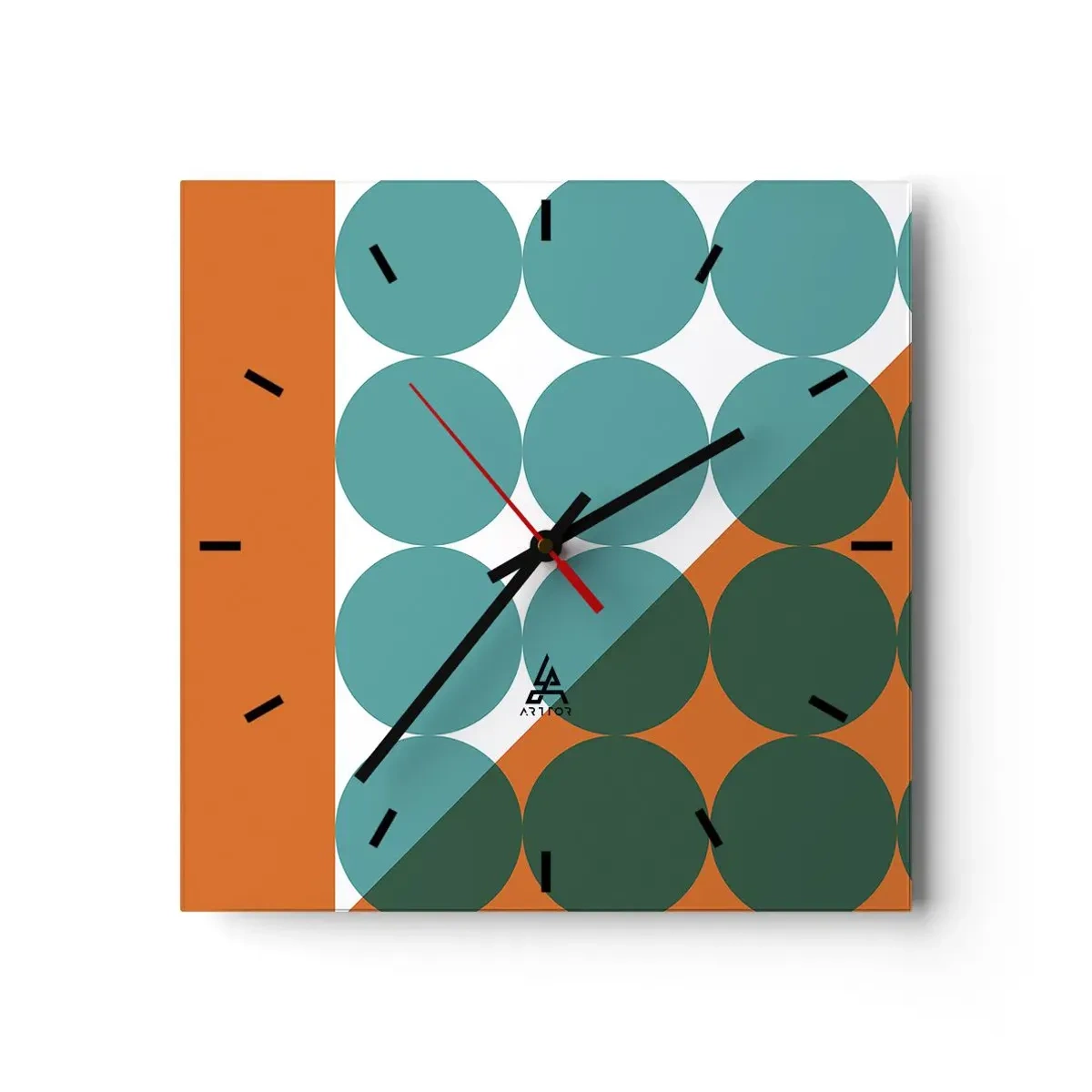 Ceas de perete - Ceas pe sticlă - Sus și pe diagonală - 30x30 cm