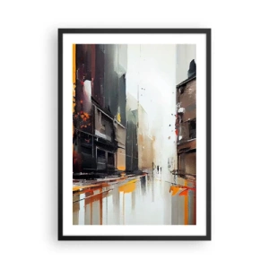 Poster în ramă neagră - Panoramă abstractă a orașului în nuanțe de gri și portocaliu - 50x70cm - O zi ploioasă - Decorațiune modernă pentru perete pentru living și dormitor ARTTOR