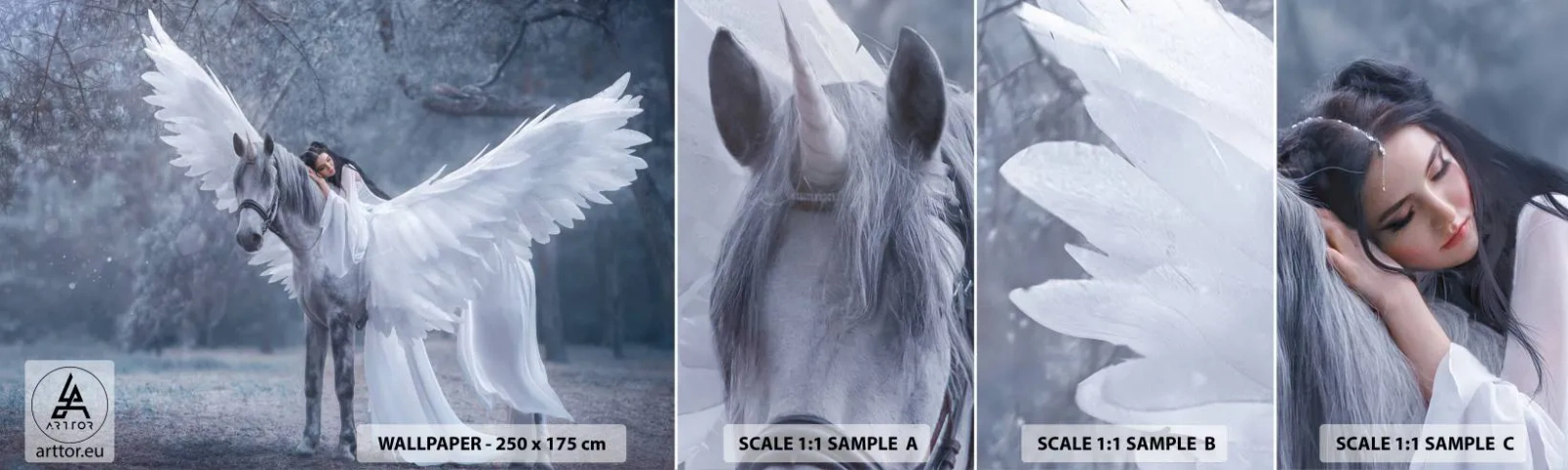 Mostră tapet autocolant Deluxe Sticker - Moment inspirat - Abstracția, Cal, Femeie - 100x30 cm