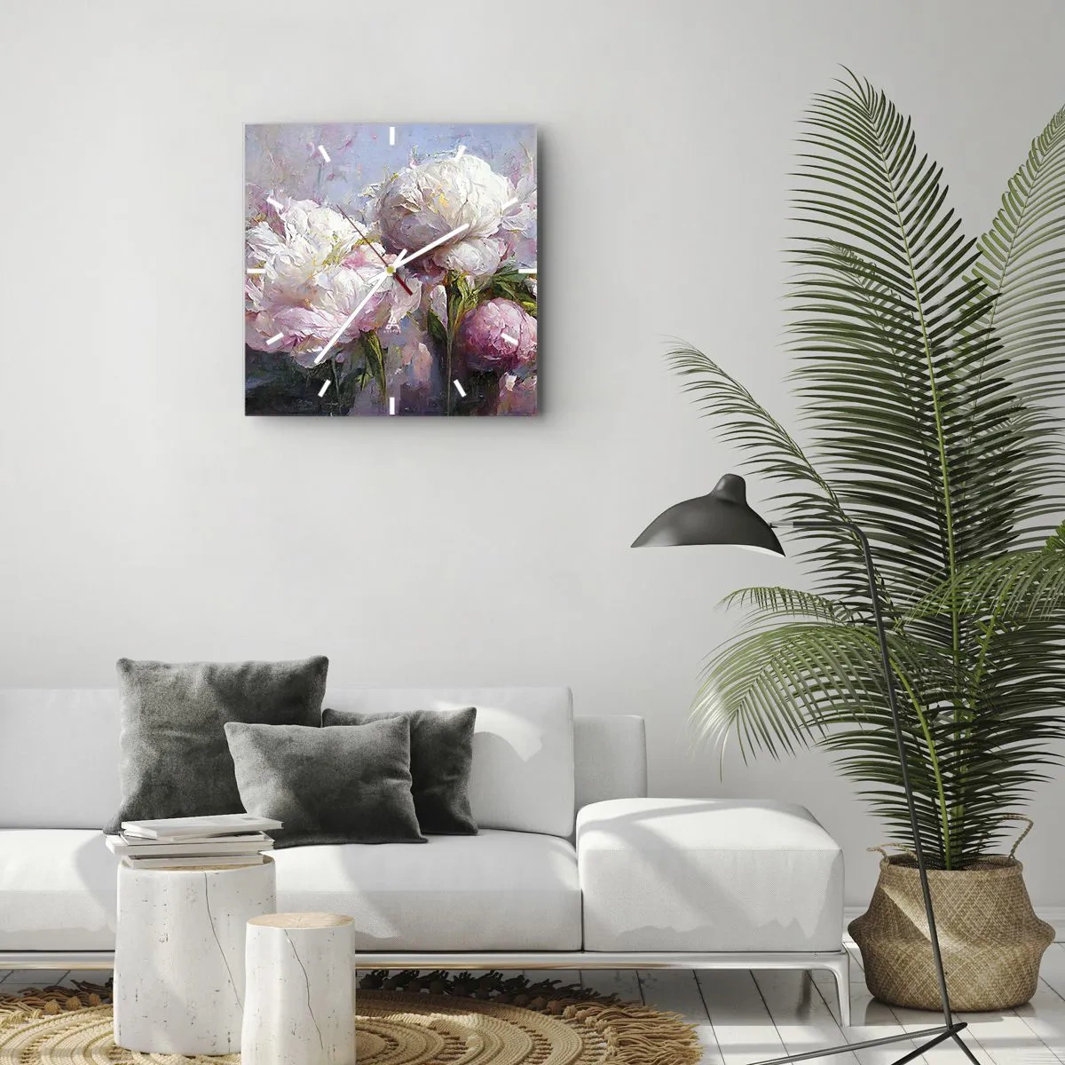 Ceas de perete - Ceas pe sticlă - Un buchet plin de viață - 30x30 cm