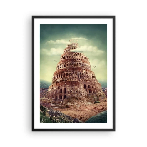Poster în ramă neagră - Turnul Babel mitic într-un peisaj pitoresc - 50x70cm - Turnul Babel - Decorațiune modernă pentru perete pentru living și dormitor ARTTOR