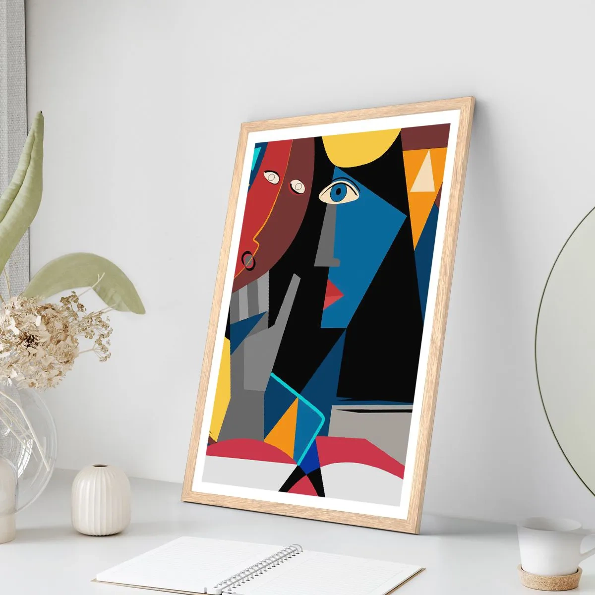 Poster în ramă de stejar deschis - Discuția cubiștilor - 40x50 cm