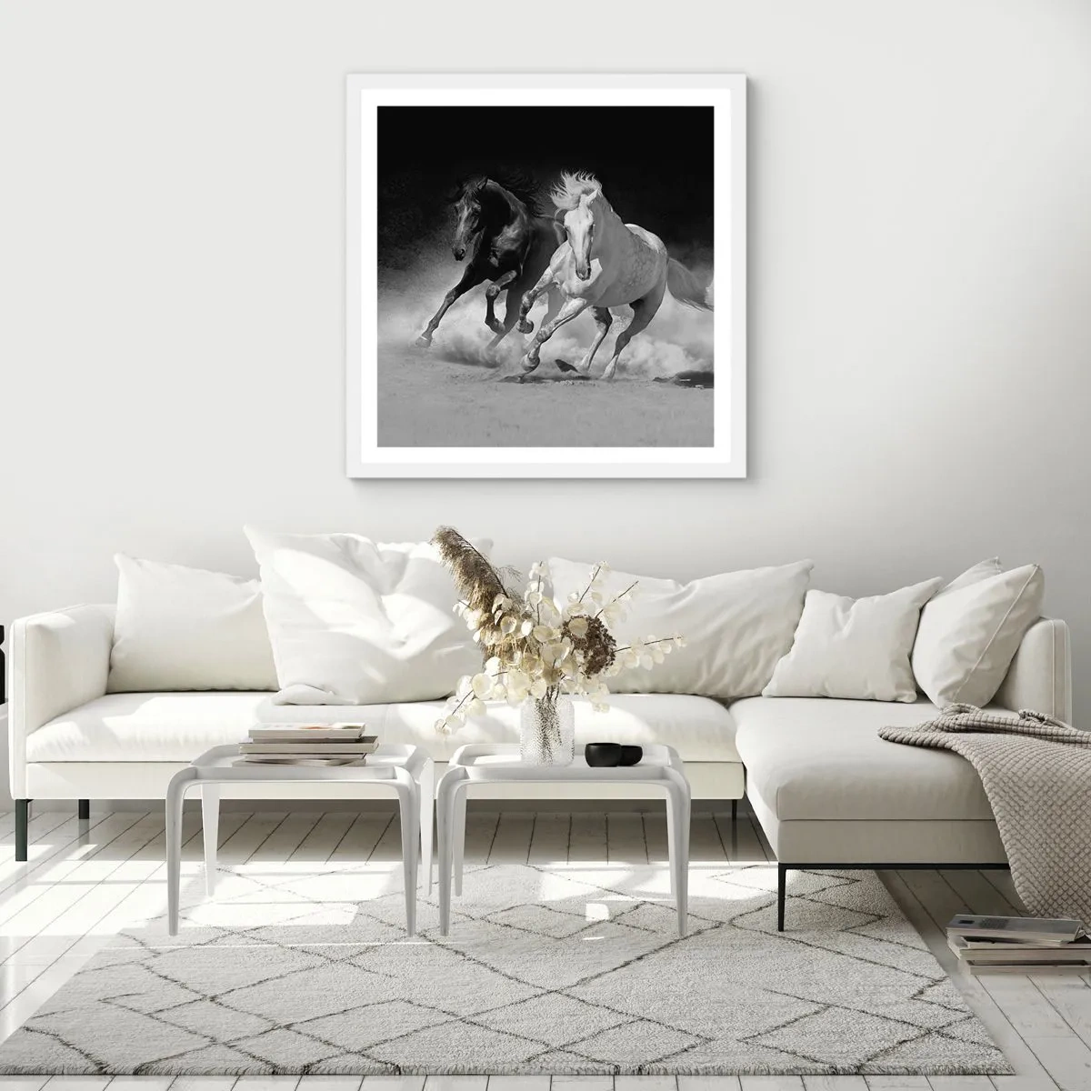 Poster în ramă albă - Galopul libertății - 40x40 cm