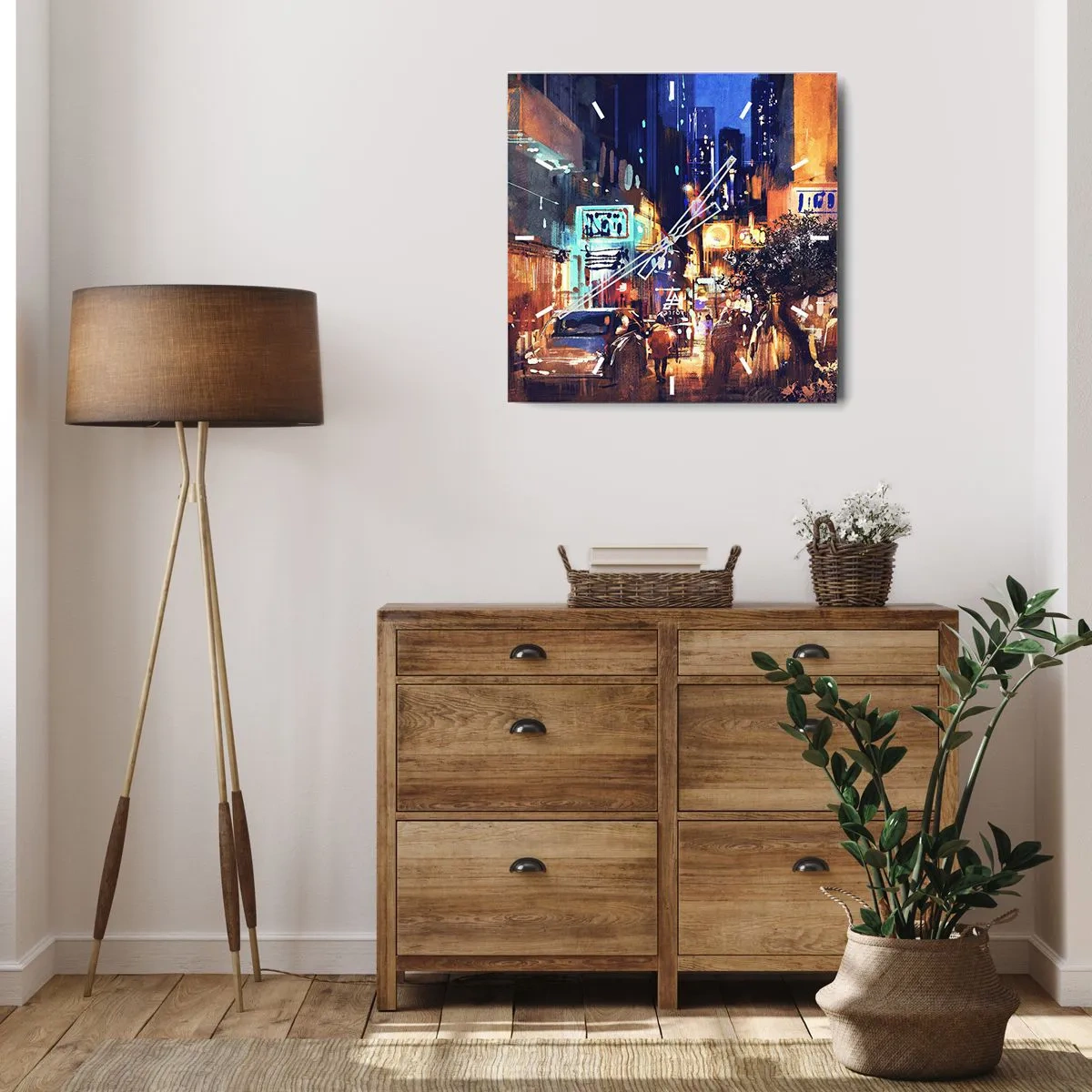 Ceas de perete - Ceas pe sticlă - Iar orașul nu doarme - 40x40 cm