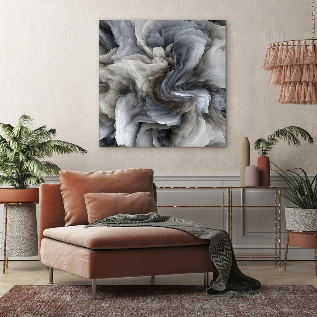 Tablou pe pânză - Piatră și floare - 70x70 cm