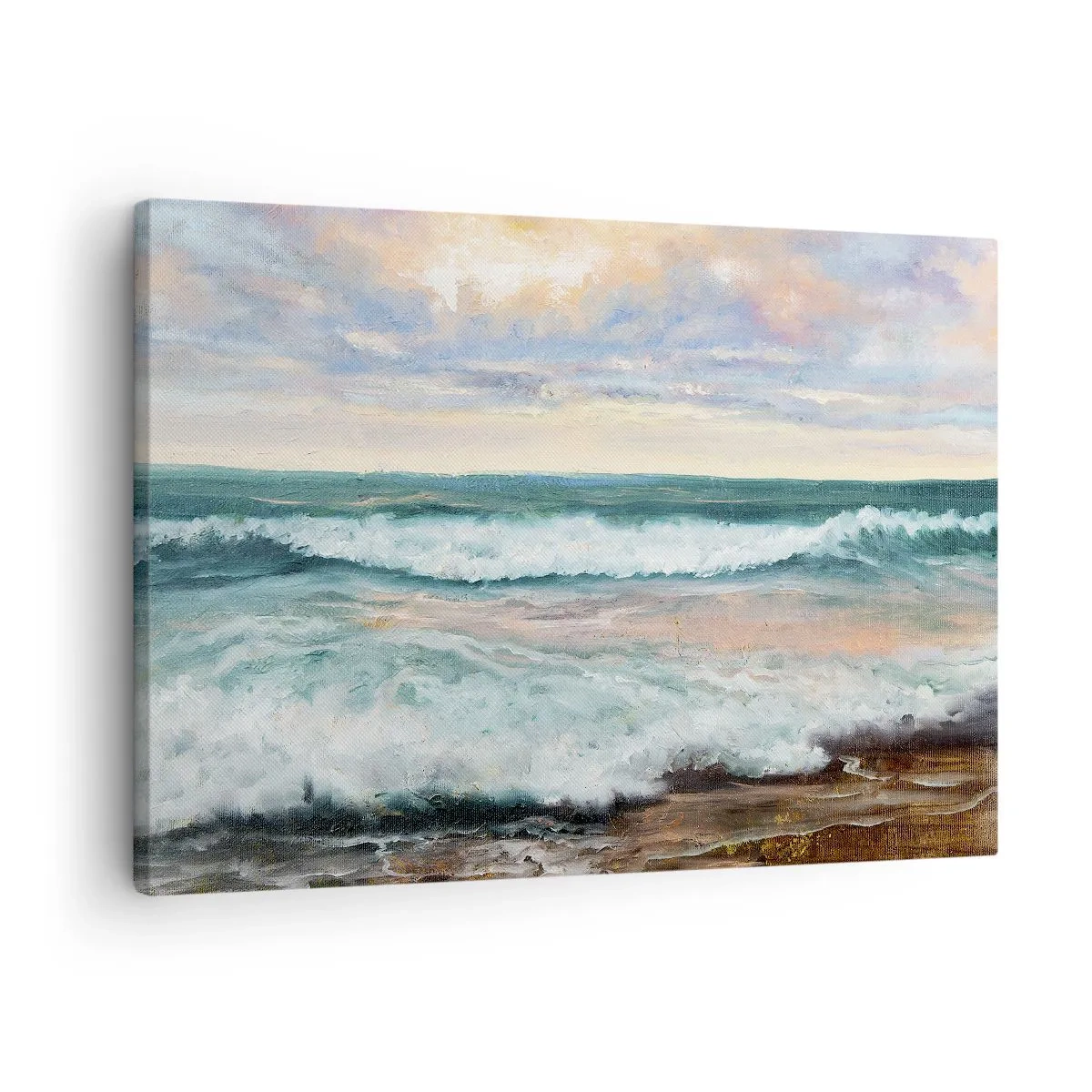 Tablou pe pânză Canvas - Valuri ale mării pe un cer înnorat la apus - 70x50cm - Aici îți vei alina sufletul - Decorațiune modernă pentru perete pentru living și dormitor ARTTOR