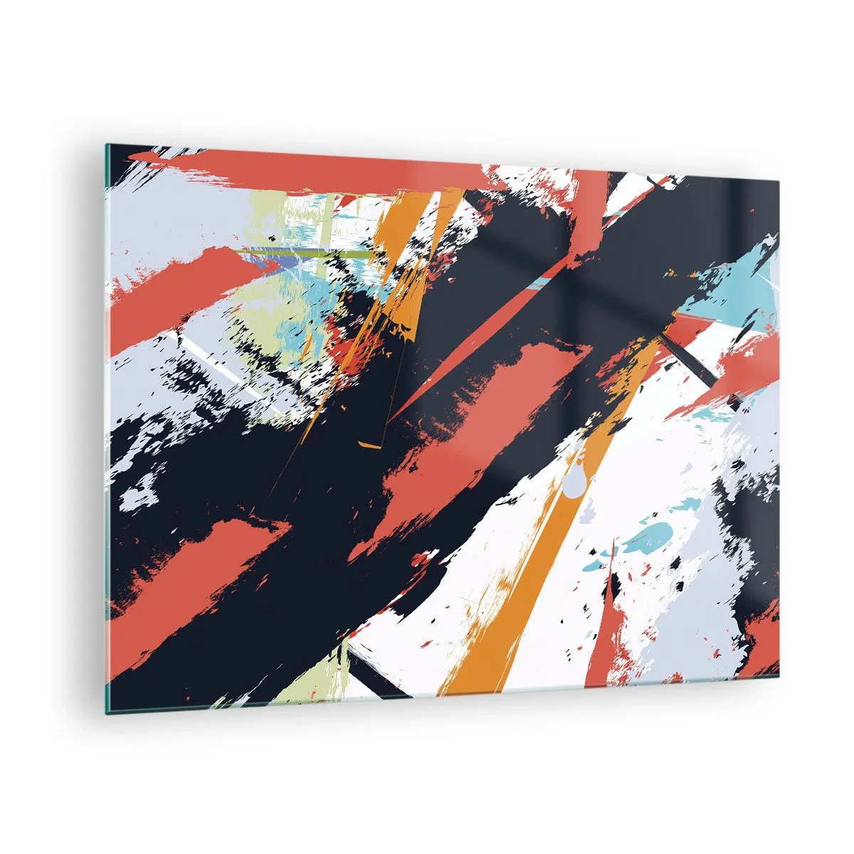 Tablou pe sticlă - Pensule abstracte în culori intense - 70x50cm - Compoziție dinamică - Decorațiune modernă pentru perete pentru living și dormitor ARTTOR