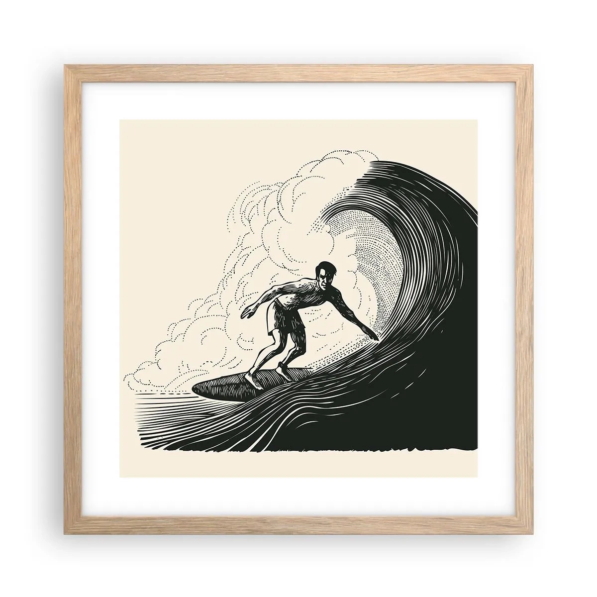 Poster în ramă de stejar deschis - Regele valului - 40x40 cm