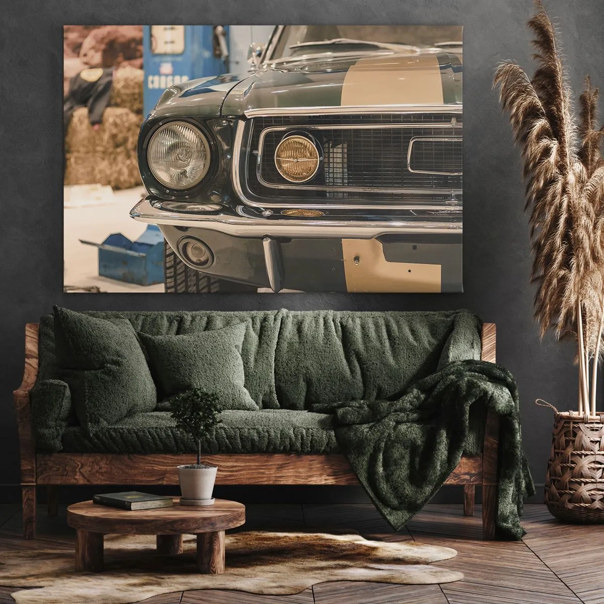 Tablou pe pânză Canvas - O mașină retro emblematică într-un cadru clasic - 70x50cm - Întâlnire cu o legendă - Decorațiune modernă pentru perete pentru living și dormitor ARTTOR