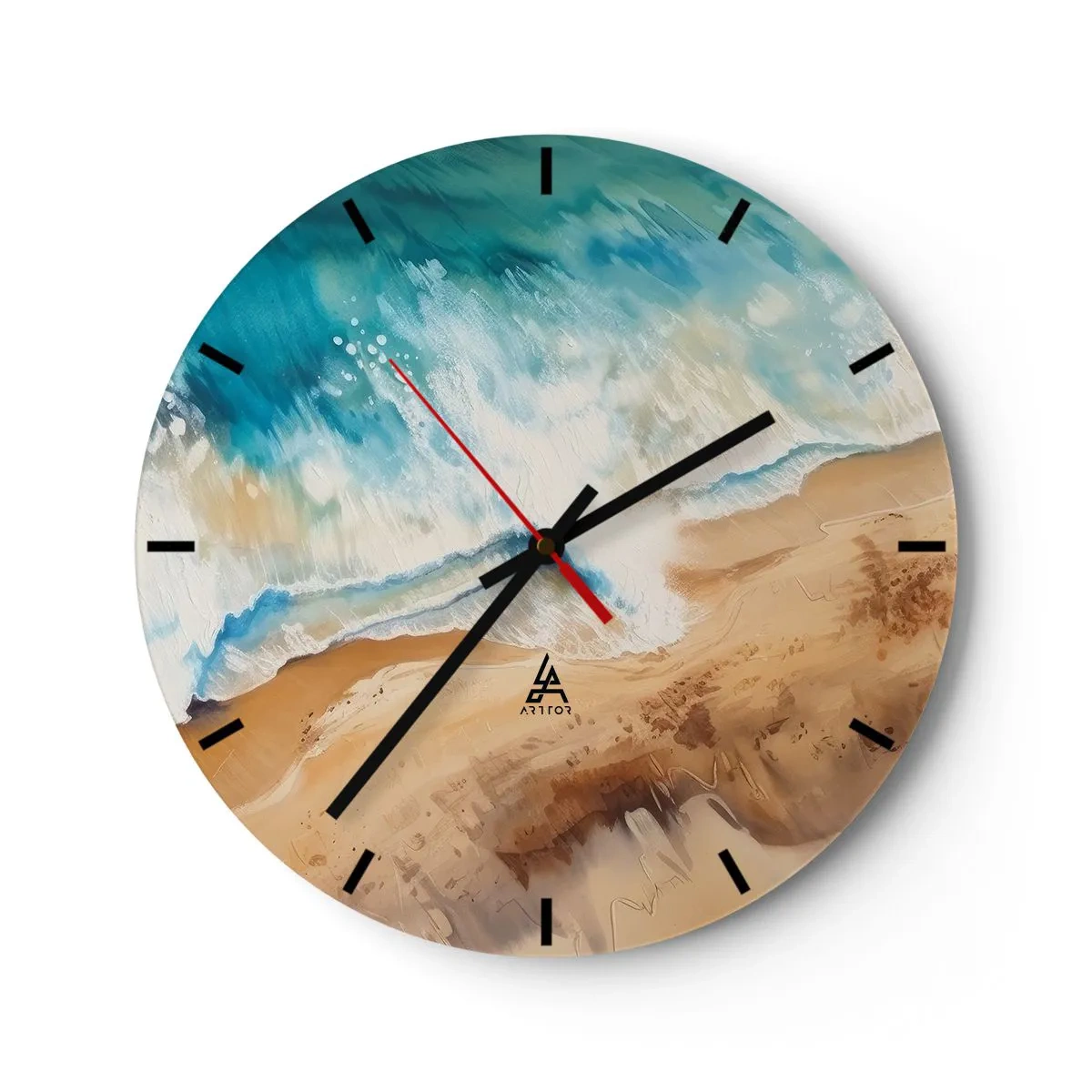 Ceas de perete - Ceas pe sticlă - O vedere de sus a unui val pictural care se izbește de nisip - 30x30cm - Unda de întoarcere - Decorațiune modernă pentru perete pentru living, bucătărie și dormitor ARTTOR