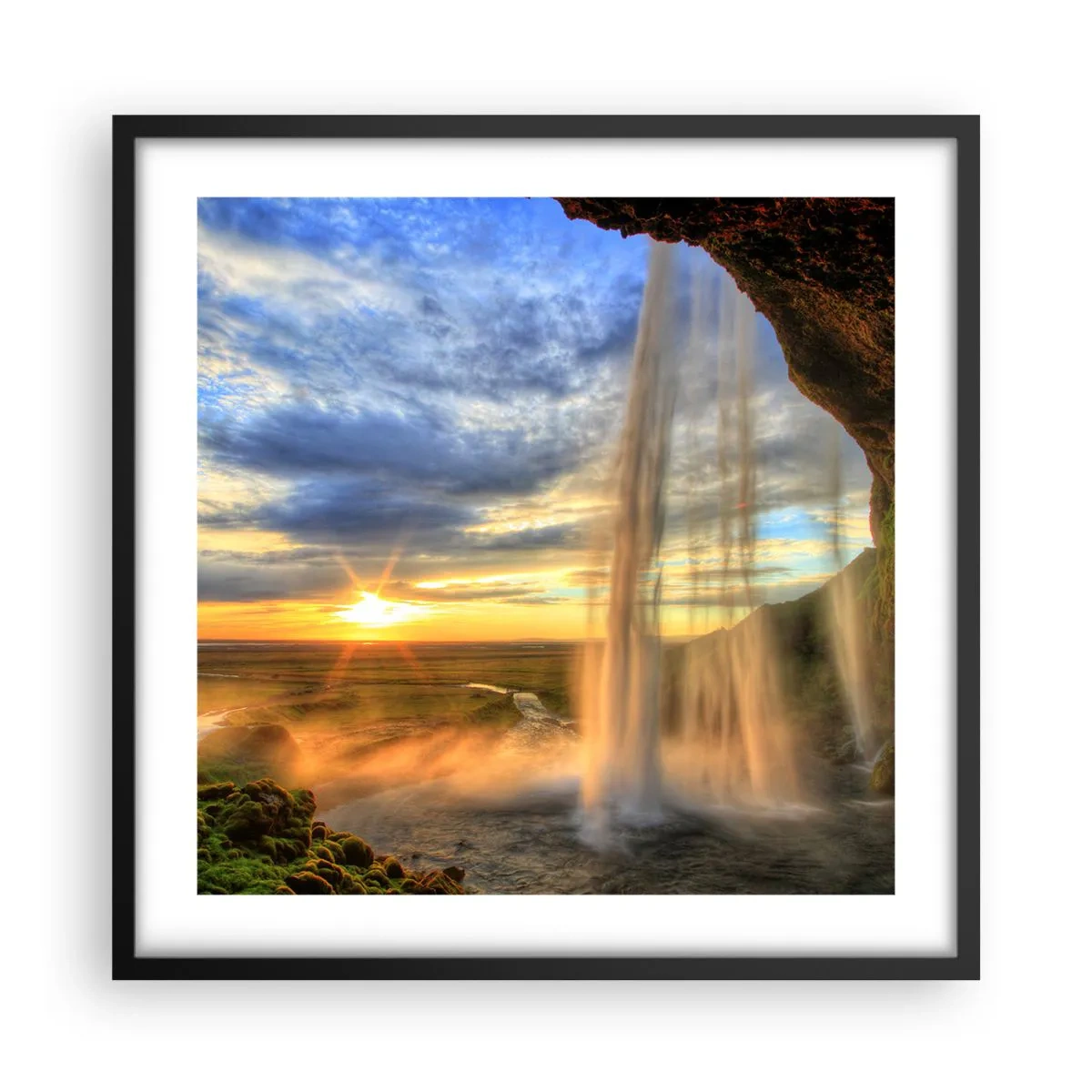 Poster în ramă neagră - Lumea din spatele vălului de picături - 50x50 cm