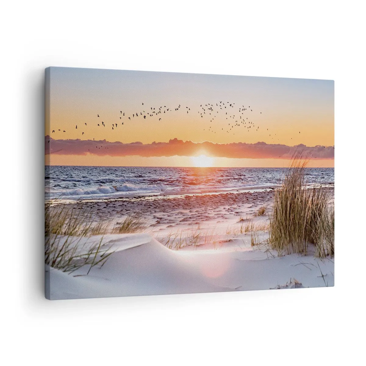Tablou pe pânză Canvas - Apus de soare peste mare cu vedere la dunele de nisip - 70x50cm - Peisaj orizontal - Decorațiune modernă pentru perete pentru living și dormitor ARTTOR