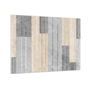 Tablou pe sticlă - Dungi geometrice în nuanțe de gri și bej - 70x50cm - Compoziție: în poziție verticală - Decorațiune modernă pentru perete pentru living și dormitor ARTTOR
