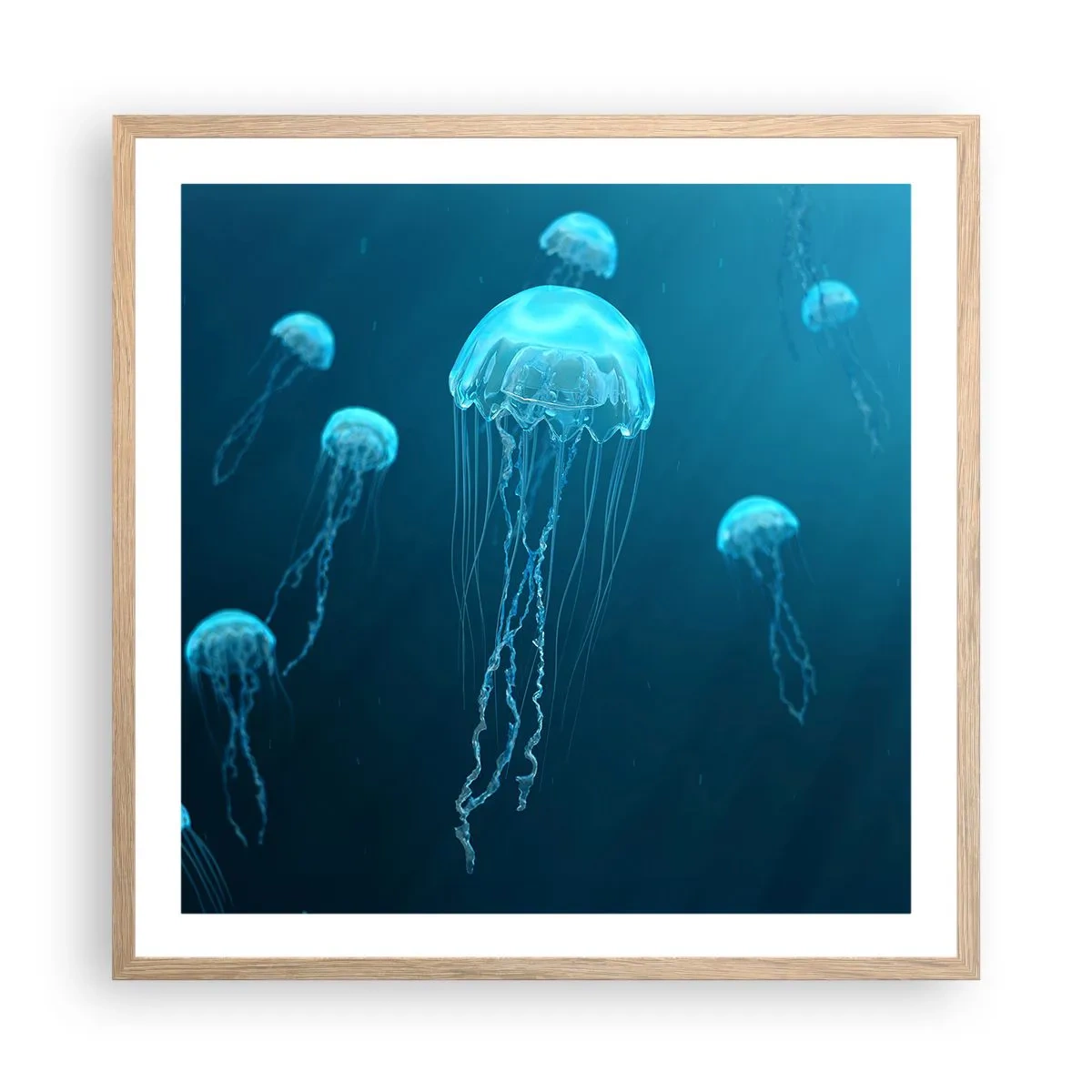 Poster în ramă de stejar deschis - Dansul oceanic - 60x60 cm