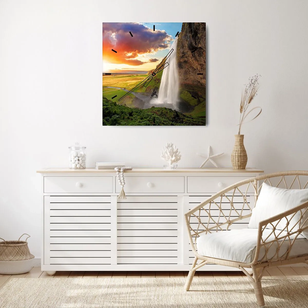 Ceas de perete - Ceas pe sticlă - Vara plină de Islanda - 40x40 cm