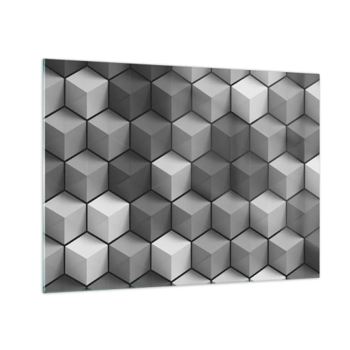 Tablou pe sticlă - Cuburi geometrice în nuanțe de gri - 70x50cm - Puzzle cubist - Decorațiune modernă pentru perete pentru living și dormitor ARTTOR