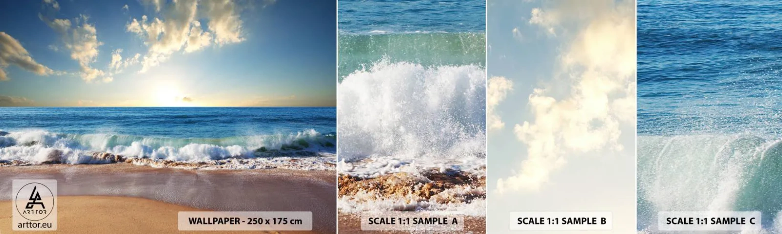 Mostră de Tapet Standard Eco - Mișcare și liniște în același timp - Peisaj, Mare, plajă - 100x30 cm