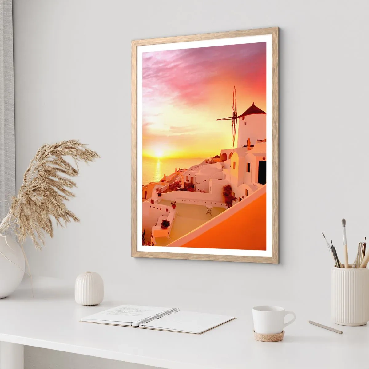 Poster în ramă de stejar deschis - Dizolvându-se în alb și auriu - 70x100 cm