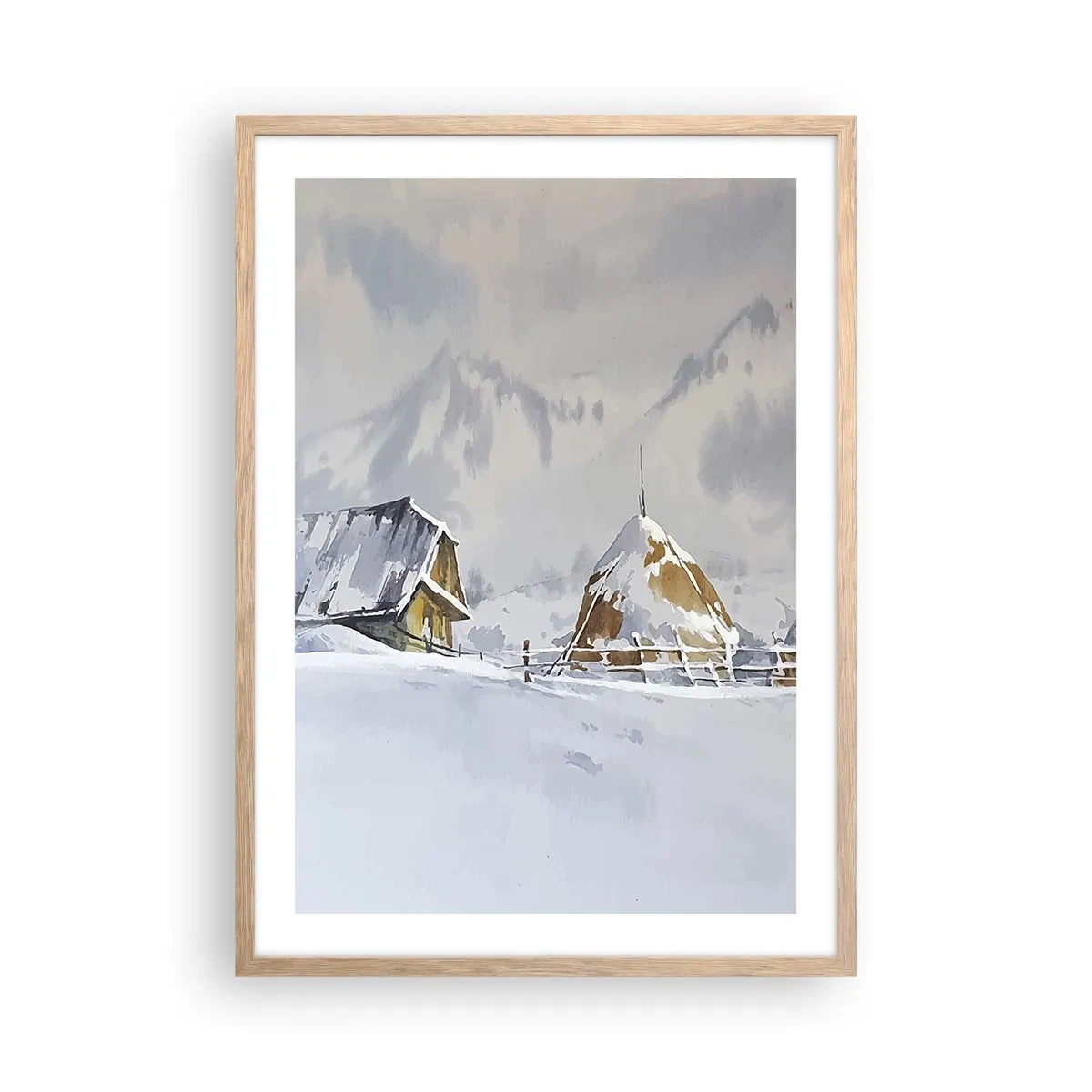 Poster în ramă de stejar deschis - Într-o vale înzăpezită - 50x70 cm