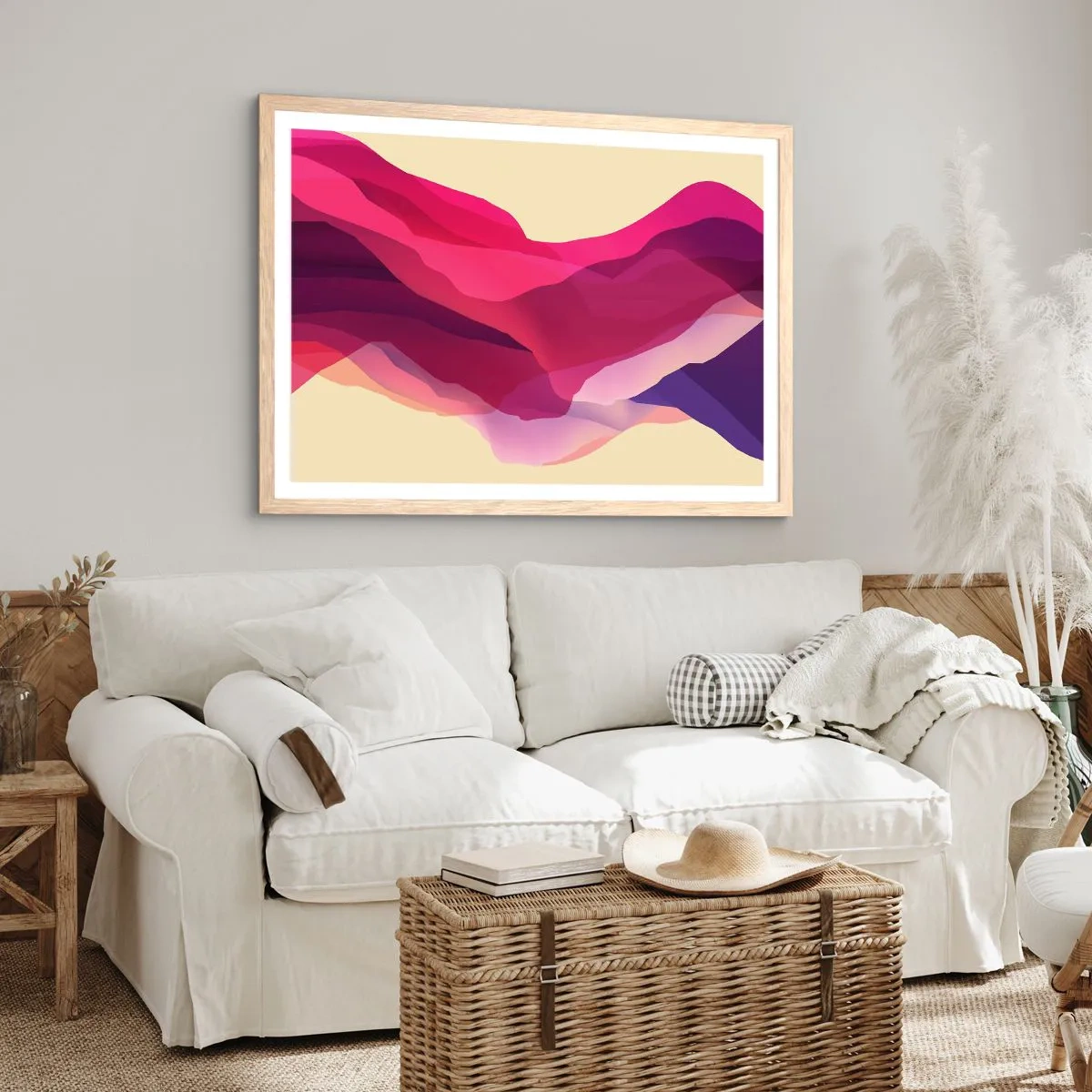 Poster în ramă de stejar deschis - Valuri de violet - 40x30 cm