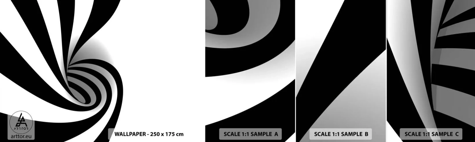 Mostră de Tapet Standard Eco - Și totuși se mișcă - Abstracția, Grafică, alb-negru - 100x30 cm