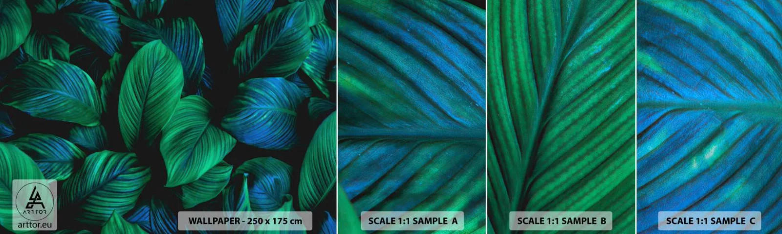 Mostră tapet autocolant Deluxe Sticker - Traficul verde - Frunze verzi, Planta tropicala, Natură - 100x30 cm