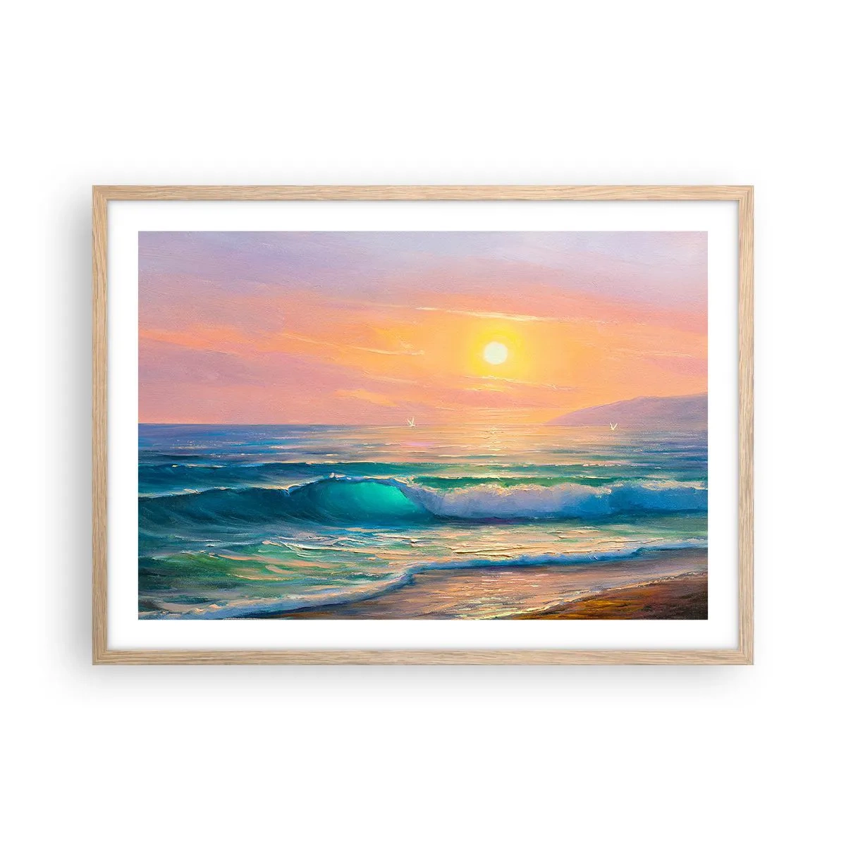 Poster în ramă de stejar deschis - Cântecul turcoaz al valurilor - 70x50 cm