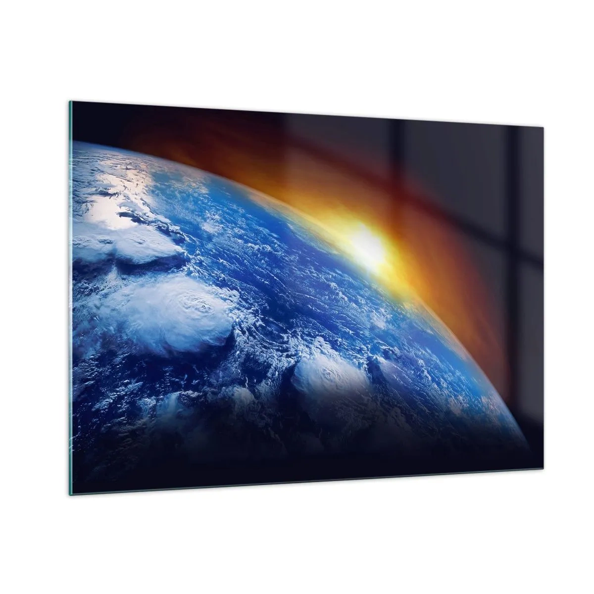 Tablou pe sticlă - Răsărit de soare deasupra planetei albastre - 100x70 cm