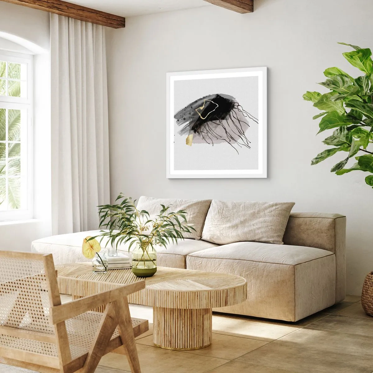 Poster în ramă albă - Negru și aur - 30x30 cm