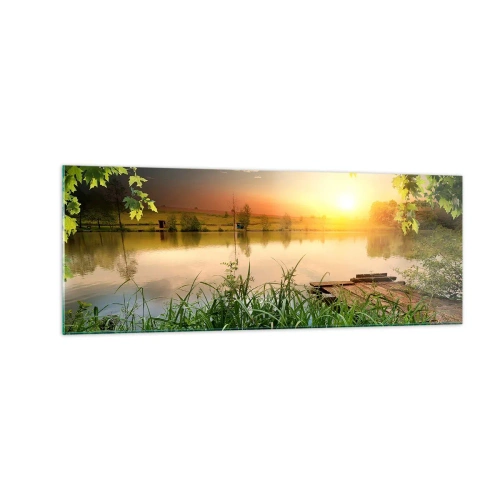 Tablou pe sticlă - Peisaj într-un cadru verde - 140x50 cm