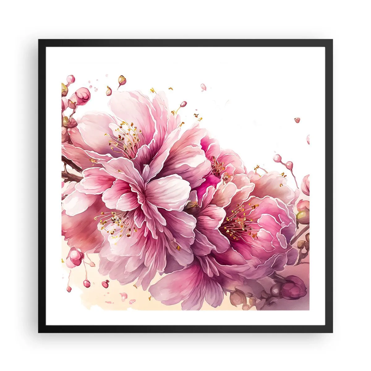 Poster în ramă neagră - Flori de cireș - 60x60 cm
