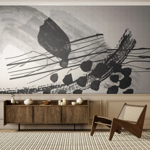 Tapet Premium Sand - Abstracție organică în negru și alb - Abstracția, Modern, Bucată - 100x70 cm
