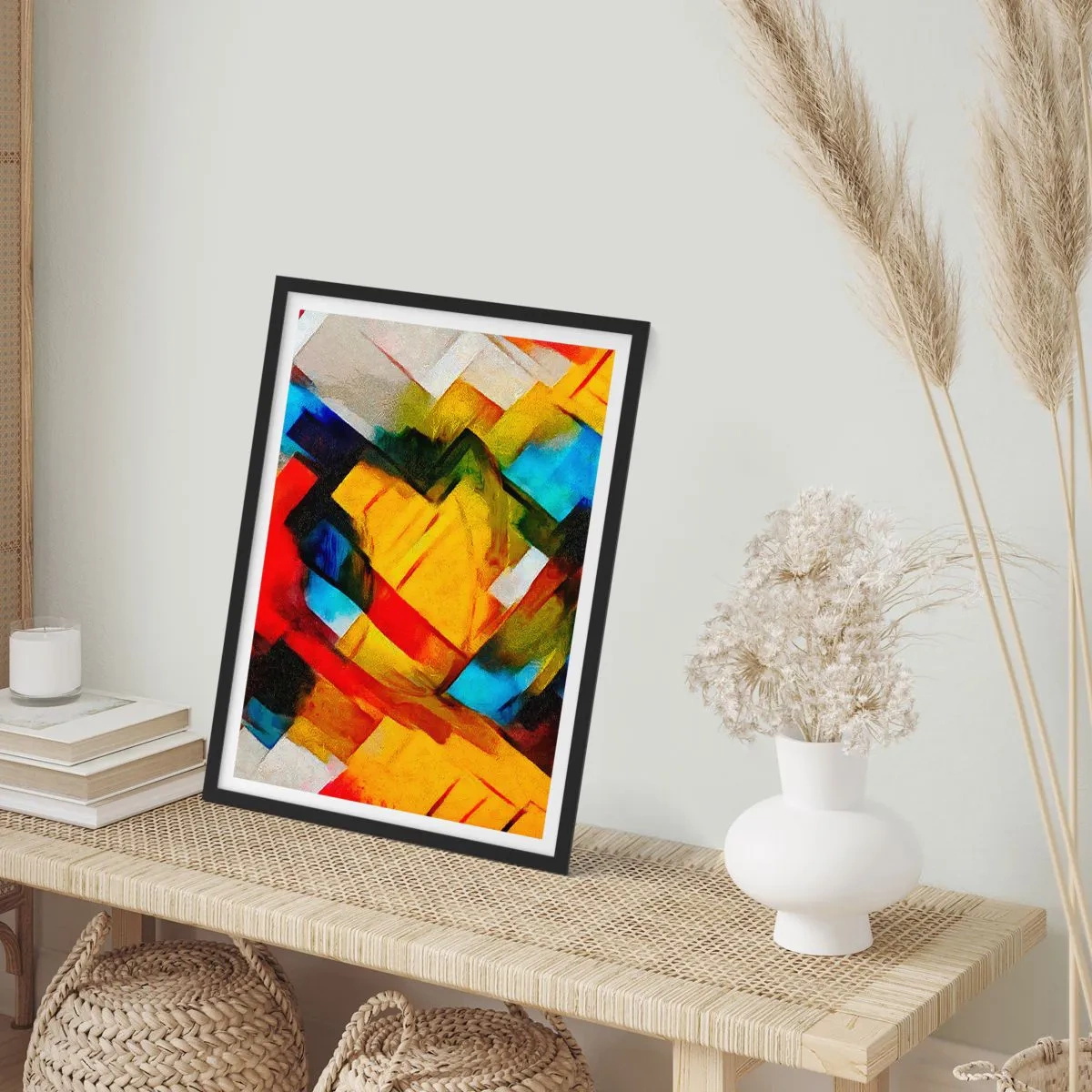 Poster în ramă neagră - Forme geometrice abstracte în culori intense - 50x70cm - Sandviș multicolor - Decorațiune modernă pentru perete pentru living și dormitor ARTTOR