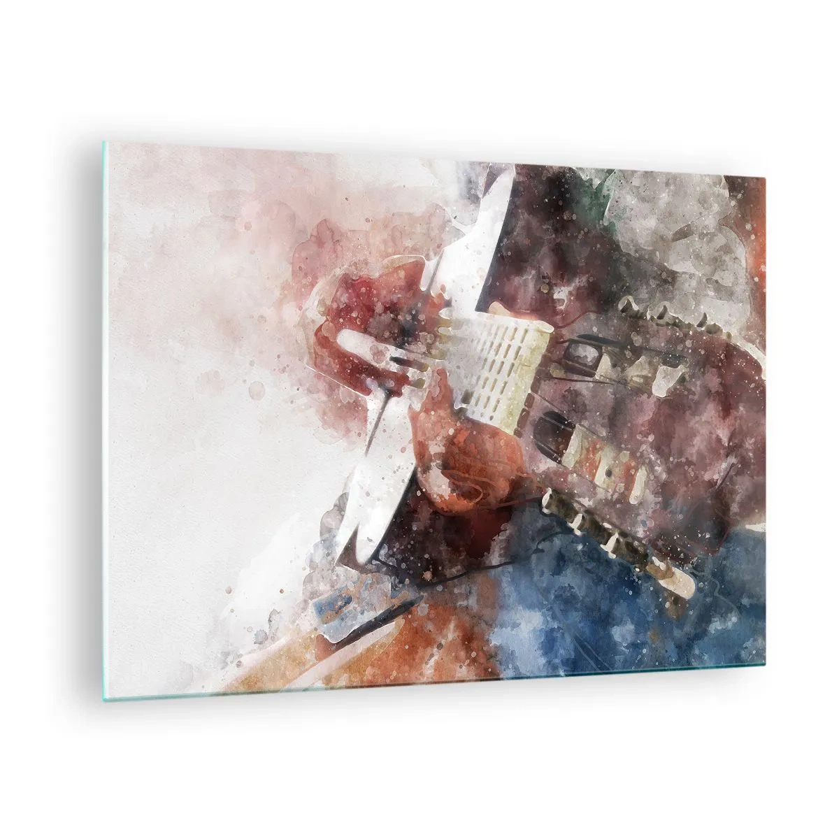Tablou pe sticlă - O pictură în acuarelă a unui chitarist artistic - 70x50cm - Și ce părere ai? - Decorațiune modernă pentru perete pentru living și dormitor ARTTOR