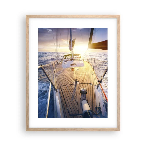 Poster în ramă de stejar deschis - Alergând pe valuri - 40x50 cm