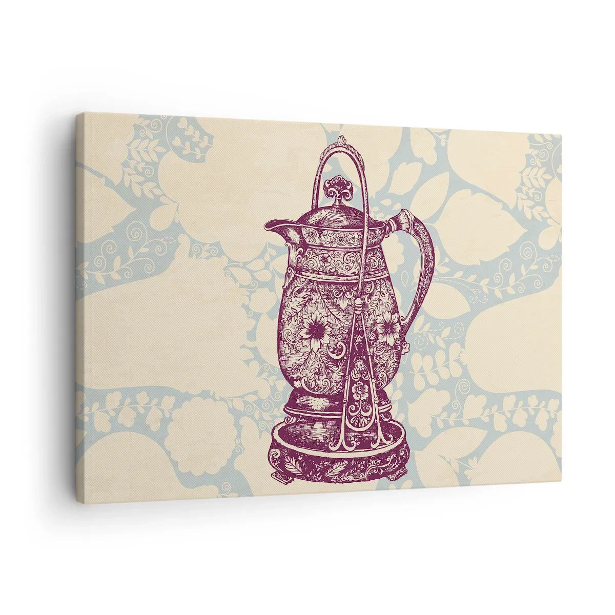 Tablou pe pânză Canvas - Ulcior stilizat cu ornamente pe un fundal floral - 70x50cm - Frumusețea vieții de zi cu zi - Decorațiune modernă pentru perete pentru living și dormitor ARTTOR