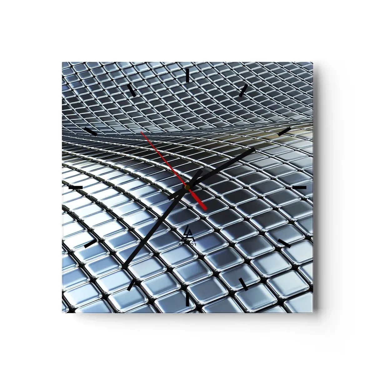 Ceas de perete - Ceas pe sticlă - Val metalic argintiu - 40x40 cm