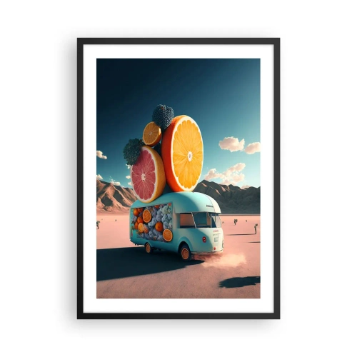 Poster în ramă neagră - Camion elegant cu fructe în deșert - 50x70cm - Gustul vacanței - Decorațiune modernă pentru perete pentru living și dormitor ARTTOR