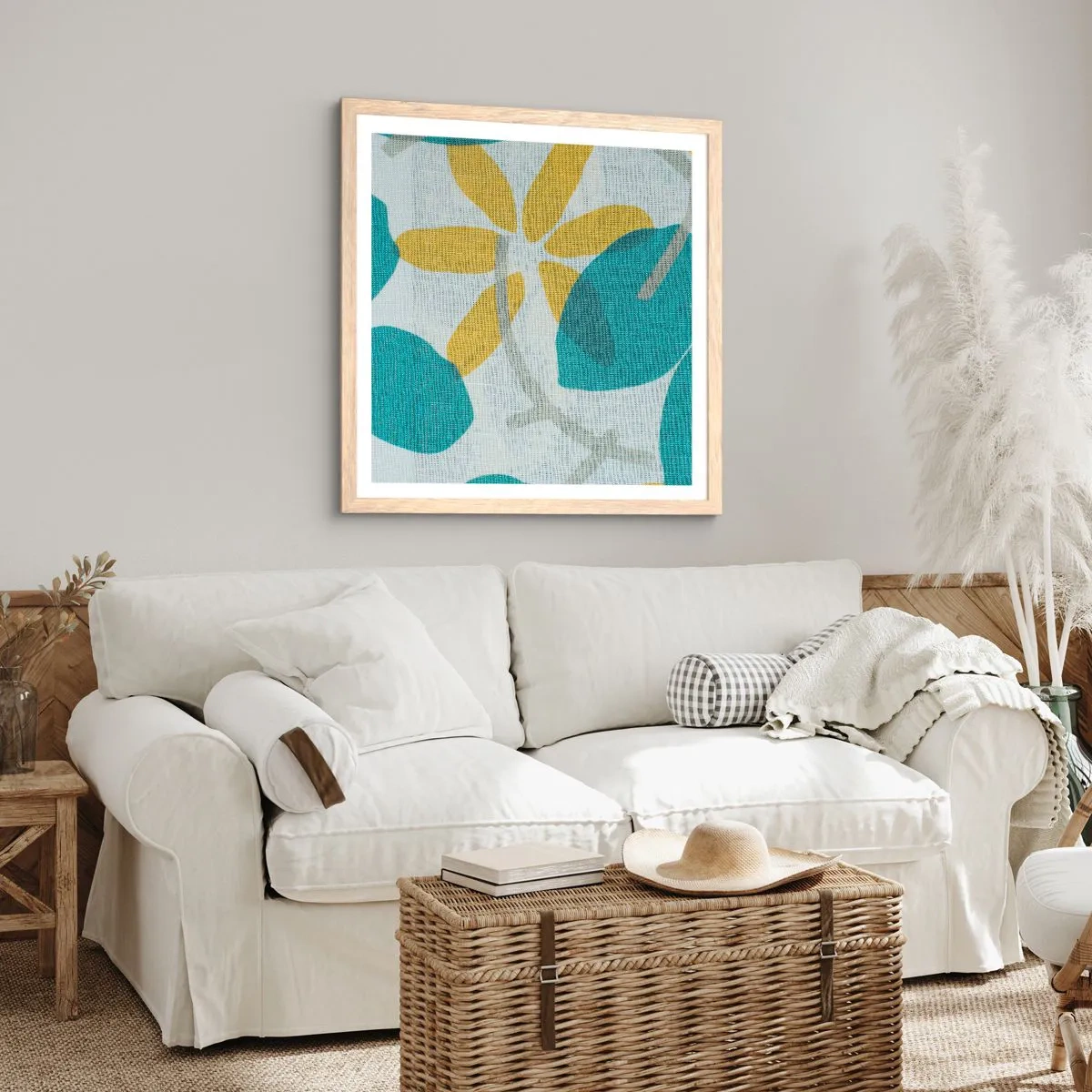 Poster în ramă de stejar deschis - Printre frunzele de azur - 40x40 cm