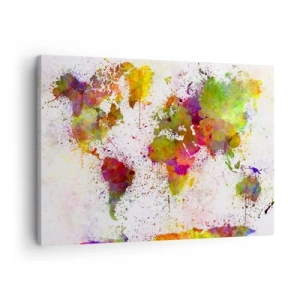 Tablou pe pânză Canvas - O hartă a lumii colorată într-un stil abstract - 70x50cm - Cumva a ieșit așa - Decorațiune modernă pentru perete pentru living și dormitor ARTTOR
